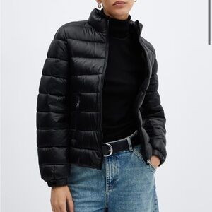 Mango Glossy Dark Puffer Jacket